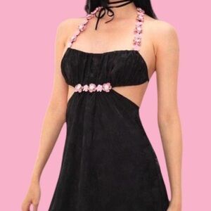 Elegant Black Dress with Pink Accents